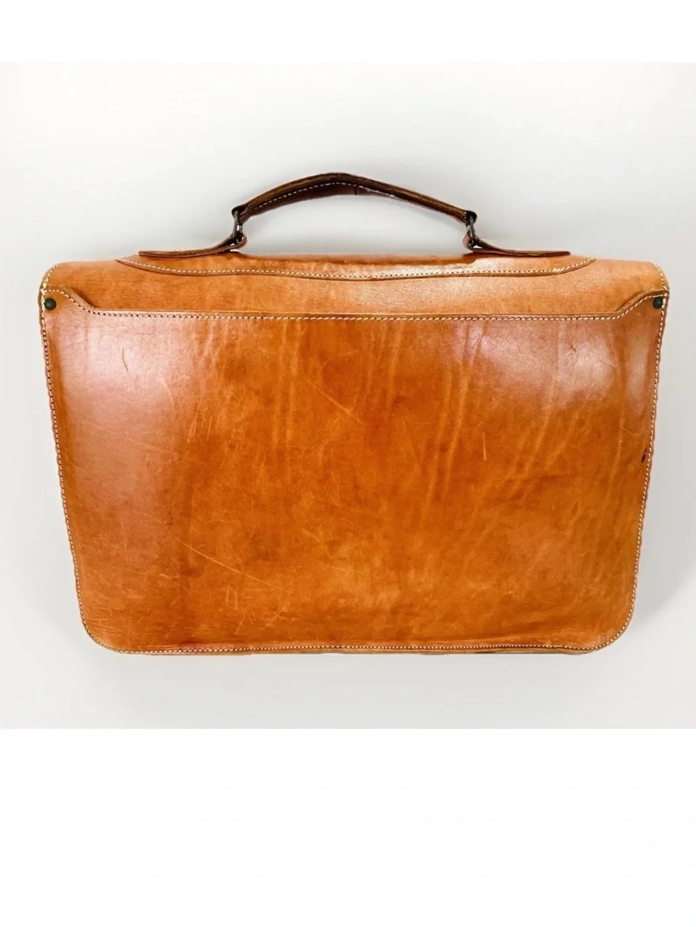 VTG Cognac Leather Briefcase/Laptop Bag w/5 Pockets By Naturally Yours-Greece